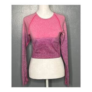 VS Pink Seamless Long Sleeve Cropped Athletic Top w/ Thumbhole Sleeves Sz M, EUC
